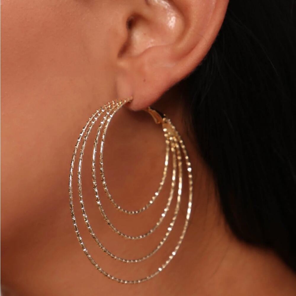 FASHION NOVA Made For You Multi Hoop Earrings Gold NWT
